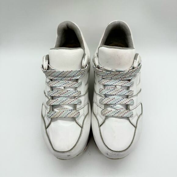 White & Metallic Rainbow Platform Lace Up Sneaker - Festival Pride Colorful Art - Picture 5 of 14